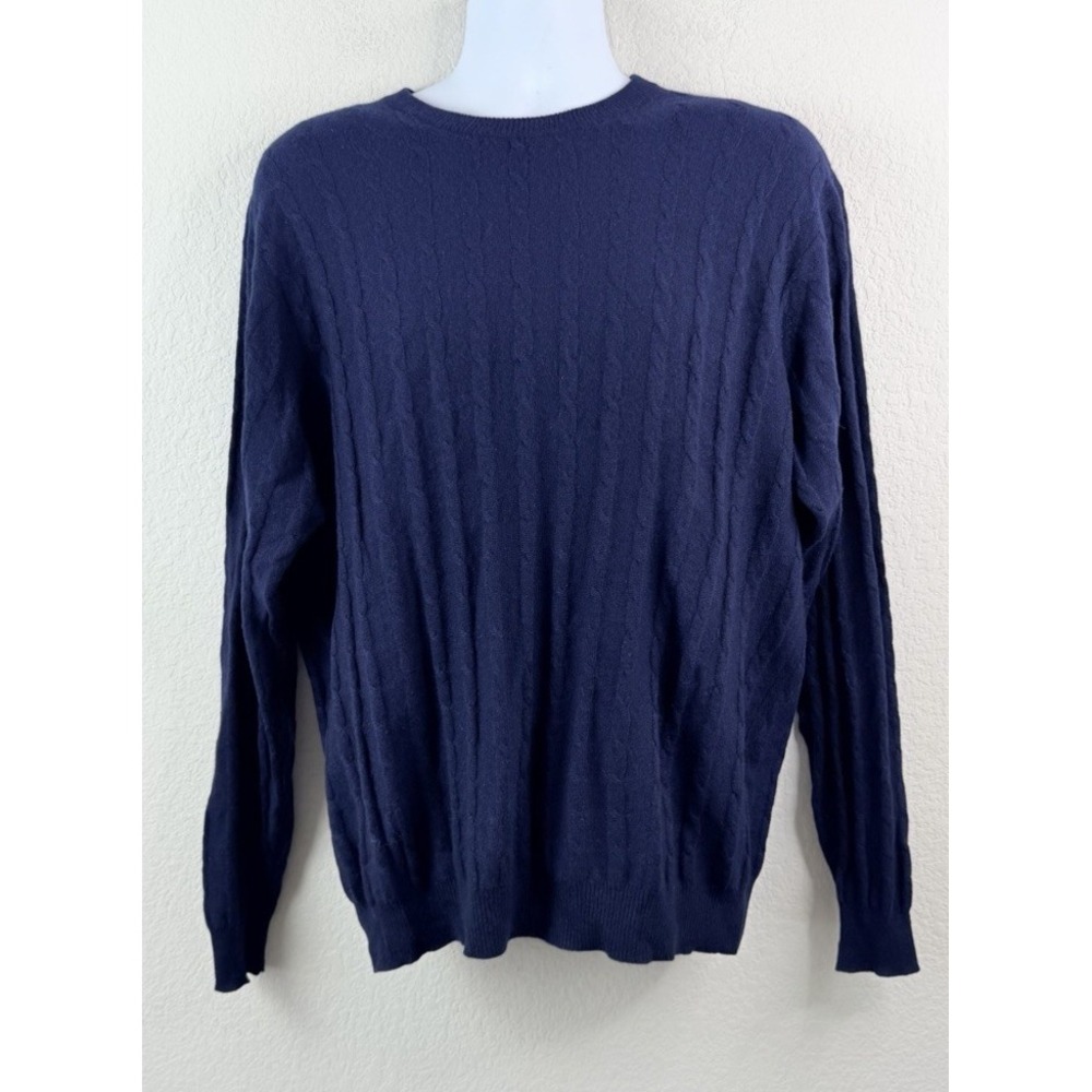 Harold Powell 100% Cashmere Sweater Men XL Navy Cable Knit Crewneck Quiet Luxury